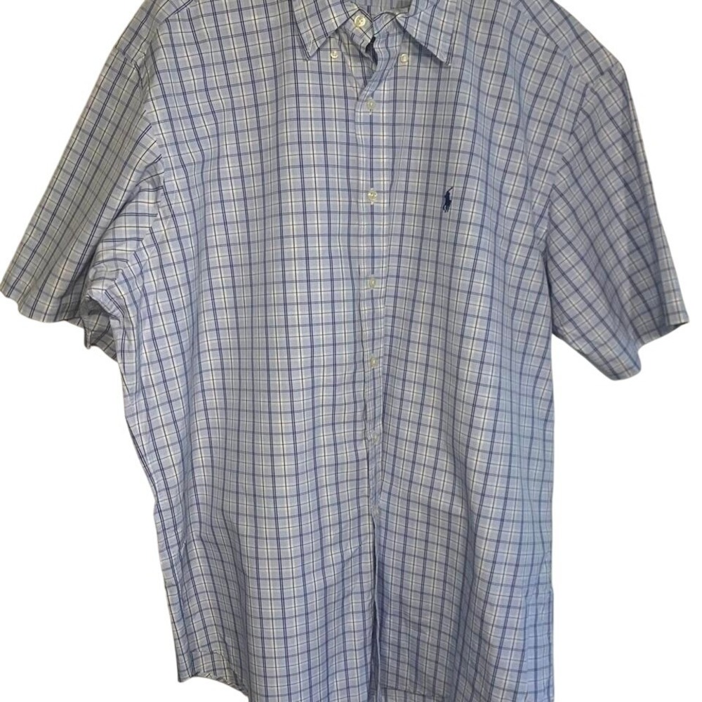 Mens XL Ralph Lauren Classic Fit Blue Plaid Short Sleeve Button Down